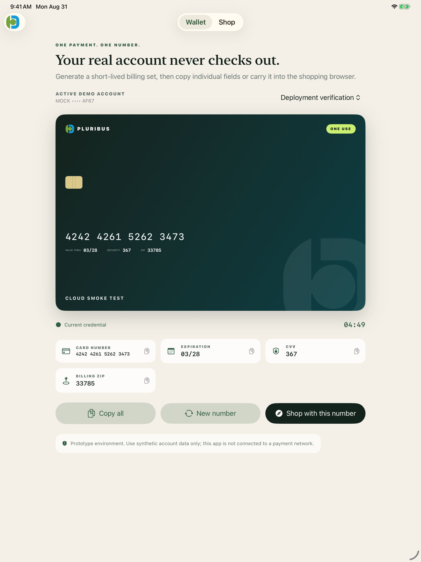 Pluribus wallet displayed on iPad